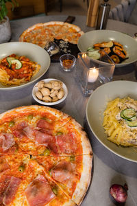 High angle view of food on table
