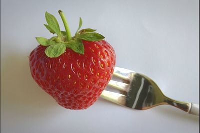 Close-up of strawberries on table