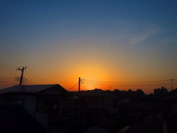 Silhouette of buildings against clear sky during sunset