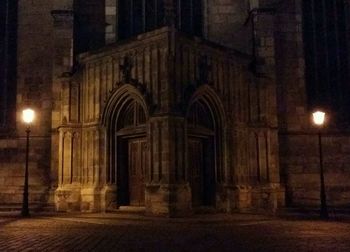 Illuminated building at night