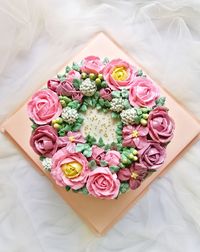 High angle view of rose bouquet