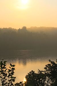 Scenic view of lake at sunset