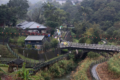 High angle view of train on railroad track