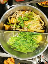 High angle view of soup in bowl