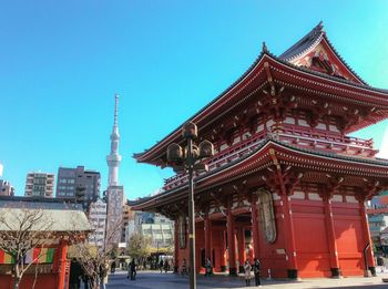 Low angle view of temple building against blue sky