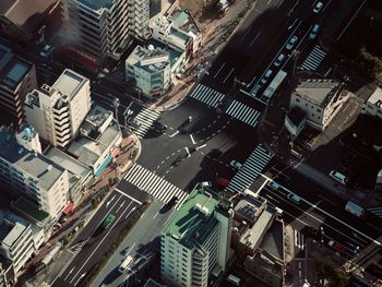 High angle view of street amidst buildings in tokyo