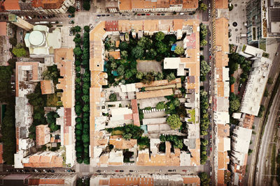 High angle view of buildings in city