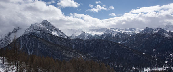 Scenic view of snowcapped mountains against sky