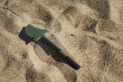 High angle view of toy on beach