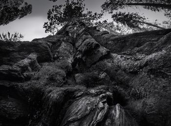 Low angle view of rock formation against sky