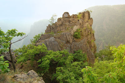 Rock formations on harz mountain in germany. view into bodeltal valley near thale.