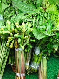 High angle view of vegetables in market