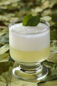 Close-up of cocktail in glass on table