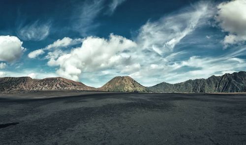 Panoramic view of landscape and mountains against sky