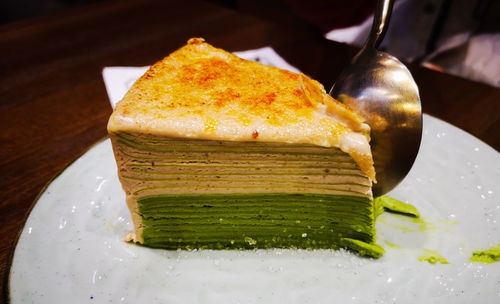 Close-up of bread in plate on table