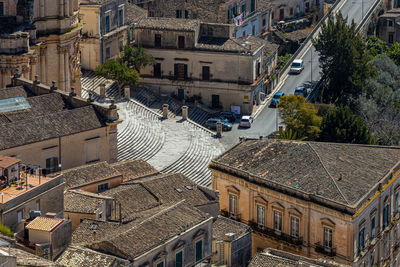 High angle view of buildings in city