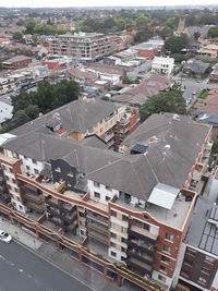 High angle view of buildings in city