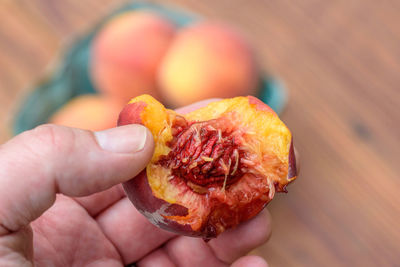 Close-up of hand holding fruit