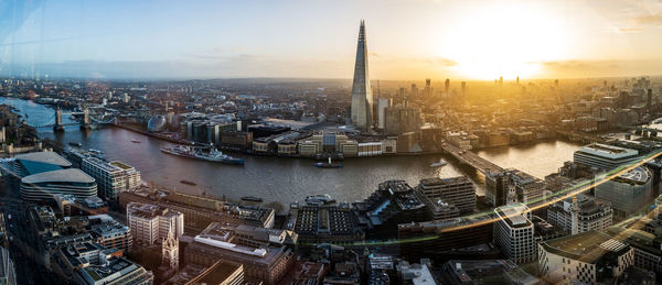 High angle view of city buildings