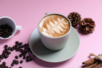 High angle view of coffee on table