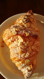 High angle view of cake in plate on table