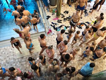 High angle view of people at swimming pool