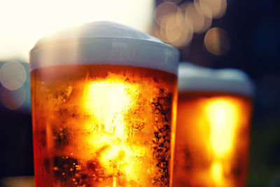 Close-up of beer glass