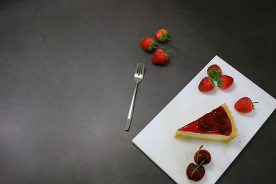 High angle view of fruits served on table