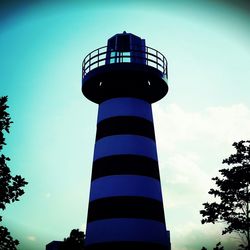 Low angle view of lighthouse against clear sky