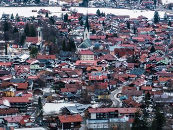 High angle view of buildings in city