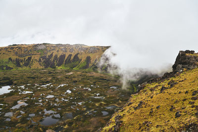 Scenic view of volcanic crater against sky