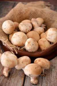 High angle view of eggs on table