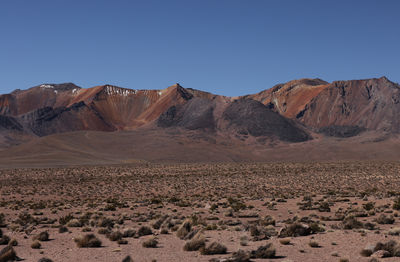 Scenic view of rocky mountains against clear sky