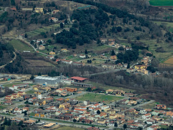 High angle view of townscape and buildings in town