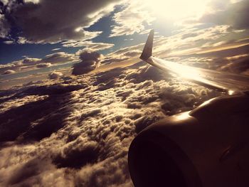 Cropped image of airplane wing over landscape