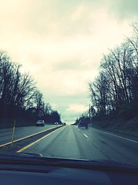 Empty road along trees