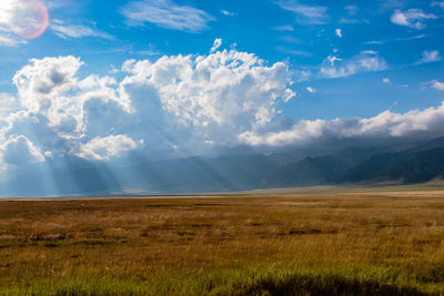 Scenic view of landscape against cloudy sky