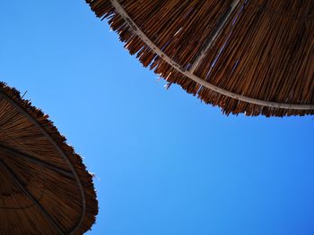 Low angle view of roof against clear blue sky