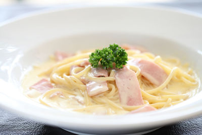 Close-up of noodles served in plate