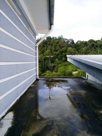 Scenic view of lake by building against sky