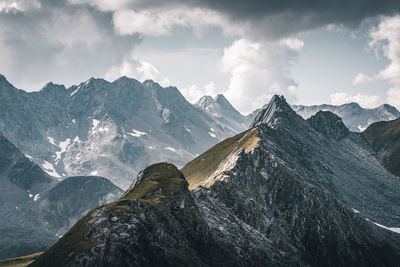 Panoramic view of snowcapped mountains against sky