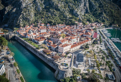 Old town of kotor, montenegro, aerial view