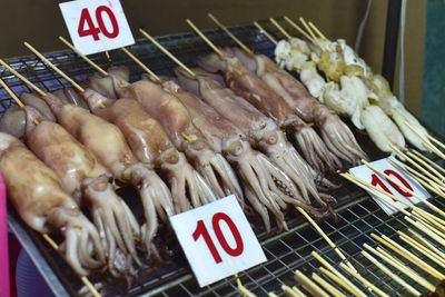 High angle view of meat for sale at market