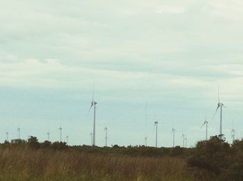 Wind turbines on field