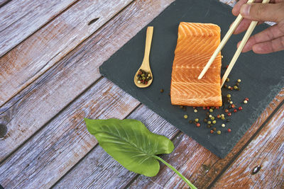 High angle view of food on table