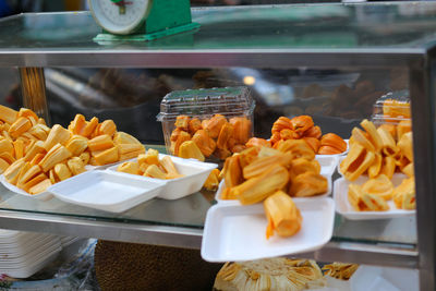 Jackfruit for sale at a roadside cart - street food in ho chi minh city, vietnam