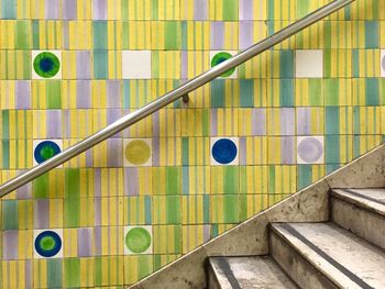 High angle view of multi colored steps