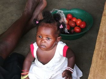 High angle view portrait of girl