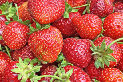 Close up strawberries in market stall