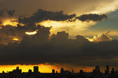 Silhouette buildings against sky during sunset